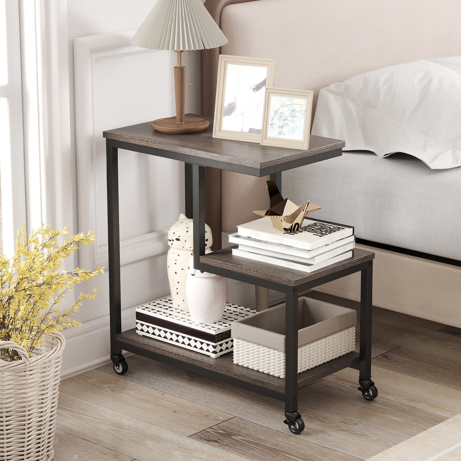 G-shaped Side Table 3-Tier Mobile End Table with Open Shelves, Gray End & Side Tables at Gallery Canada