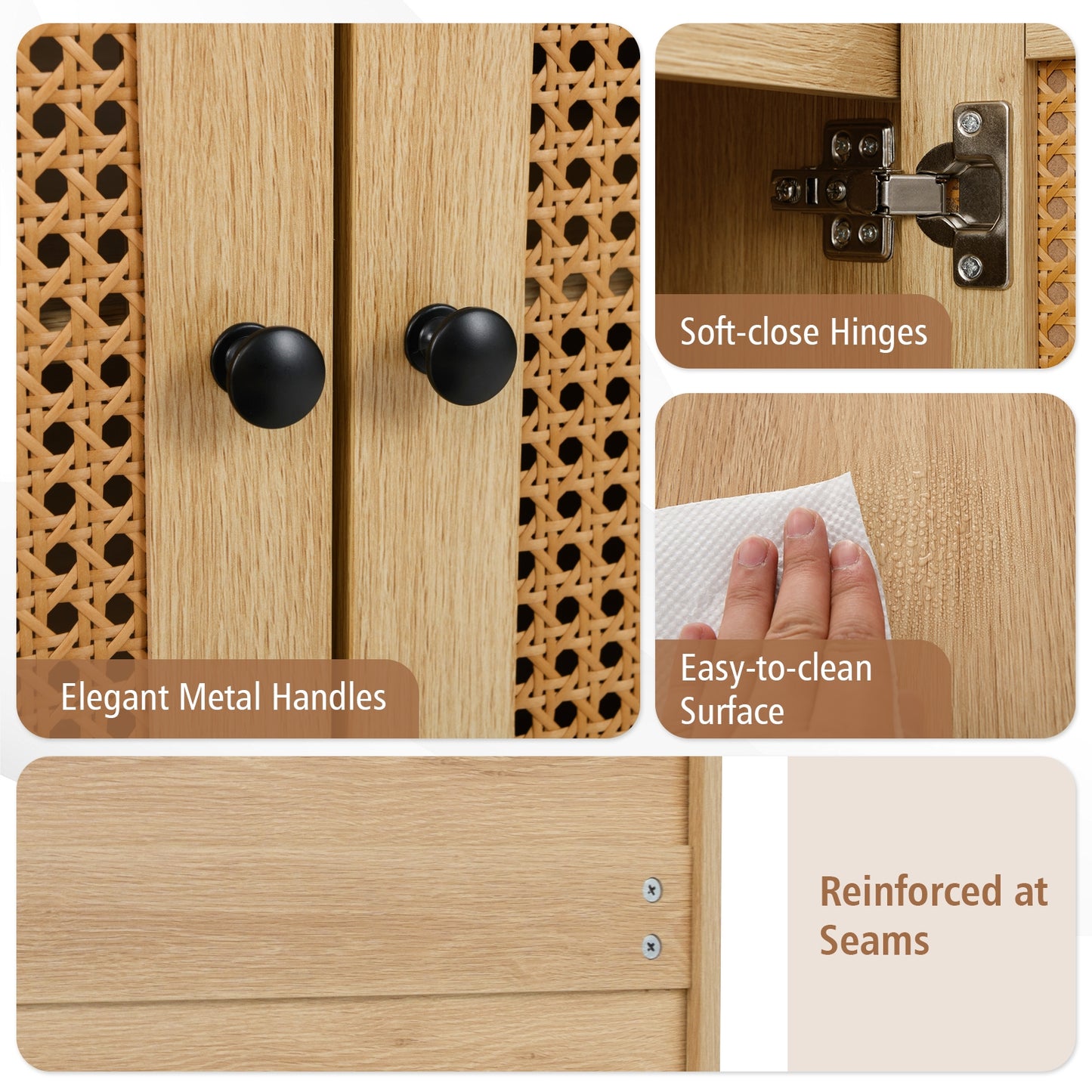 Rattan Buffet Cabinet, 2 Doors, Adjustable Shelf, Natural Sideboards Cabinets & Buffets at Gallery Canada