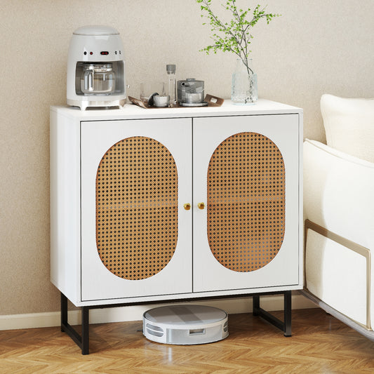 Rattan Storage Cabinet, 2 Doors, Adjustable Shelf, White Sideboards Cabinets & Buffets White at Gallery Canada