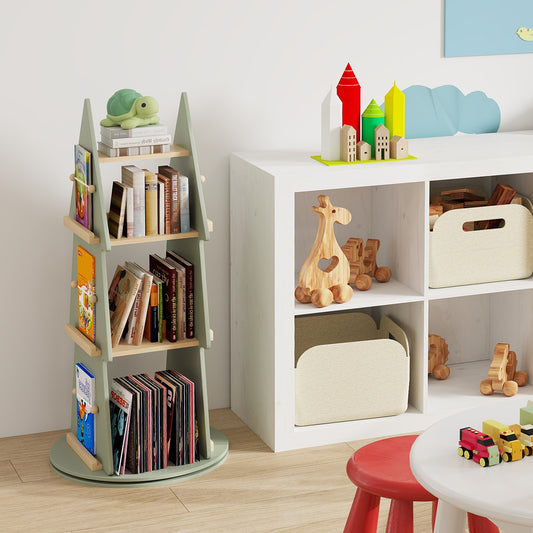 4 Tier Tree Shape Kids Rotating Bookshelf, Green Kids Storage Green at Gallery Canada