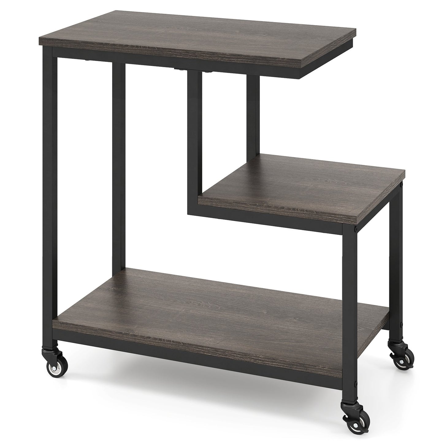 G-shaped Side Table 3-Tier Mobile End Table with Open Shelves, Gray End & Side Tables Gray at Gallery Canada