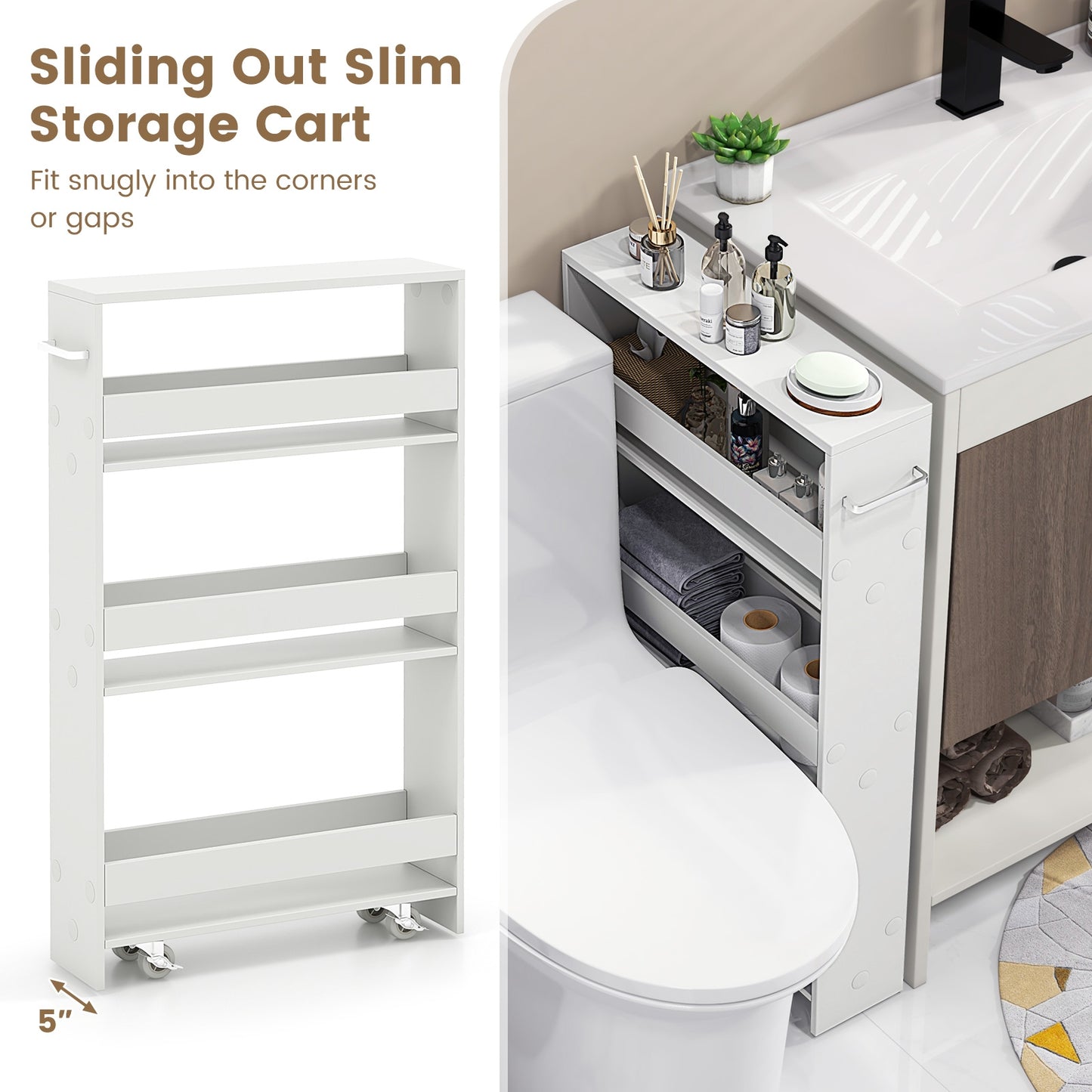 Narrow Mobile Serving Cart With Open Shelves, Off White Kitchen Islands & Carts at Gallery Canada