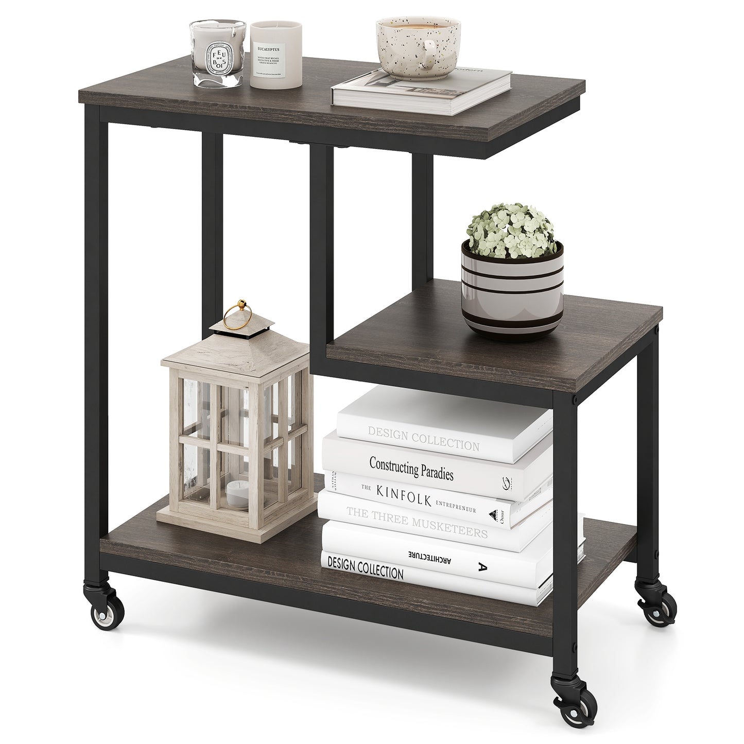 G-shaped Side Table 3-Tier Mobile End Table with Open Shelves, Gray End & Side Tables at Gallery Canada