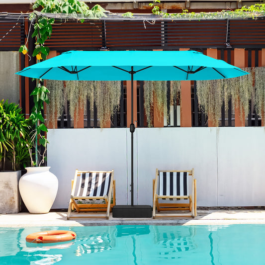 13 Feet Double-Sided Patio Twin Table Umbrella with Crank Handle, Turquoise Outdoor Umbrellas Turquoise at Gallery Canada