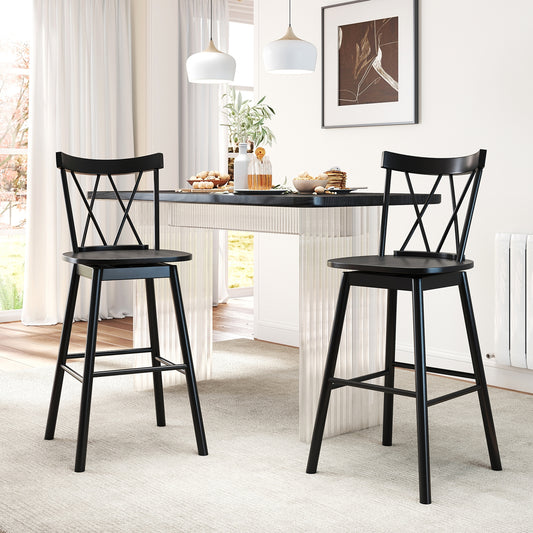 Set of 2 Windsor Bar Stool with Ergonomic Backrest and Footrests-29 inches, Black Bar Stools Black at Gallery Canada