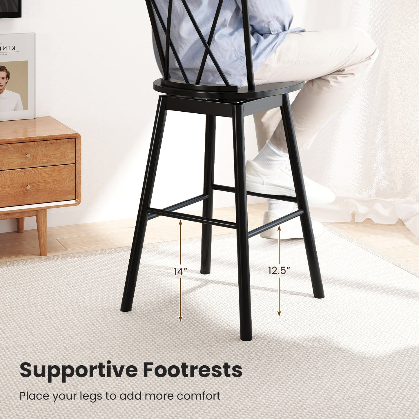 Windsor Bar Stool Set, 29 Inches, Ergonomic Backrest, Footrests, Black Bar Stools at Gallery Canada