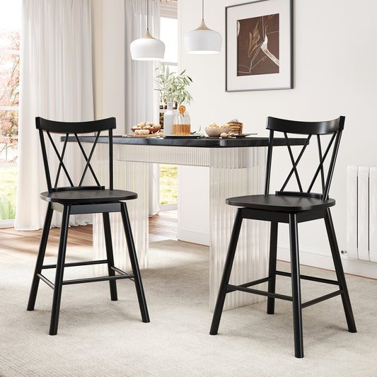 Set of 2 Windsor Bar Stool with Ergonomic Backrest and Footrests-24 inches, Black Bar Stools Black at Gallery Canada