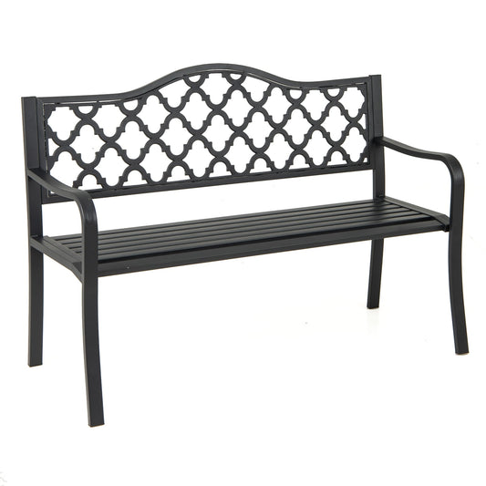 50.5 Inch Patio Bench, Curved Armrests, Seats 2-3, Black Outdoor Benches Black at Gallery Canada