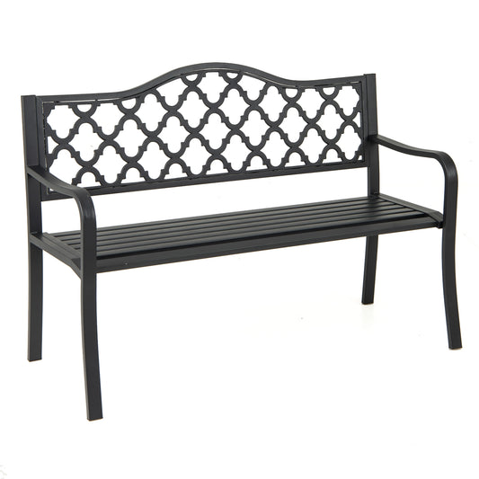 50.5 Inch Patio Bench with Curved Armrests for 2-3 People, Black Outdoor Benches Black at Gallery Canada