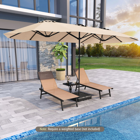 15.5 FT Patio Umbrella, LED Solar Lights, Crank Handle, Beige Outdoor Umbrellas Beige at Gallery Canada