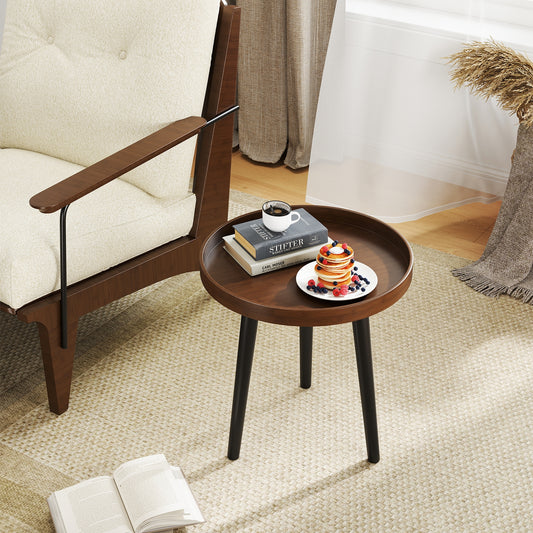Mid Century Modern Round Side Table With Wooden Tray, Brown End & Side Tables Brown at Gallery Canada