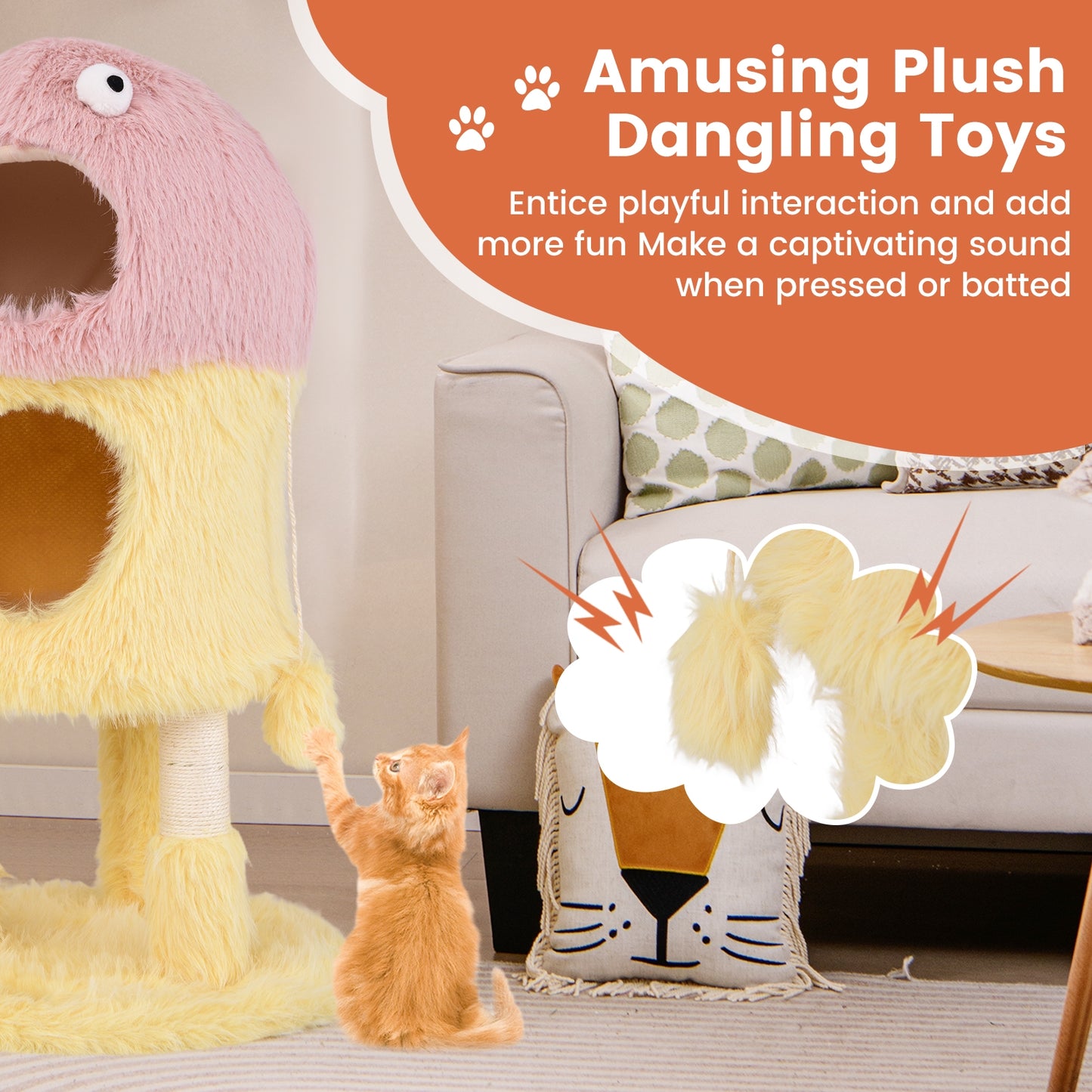 Monster Cat Tower, 2 Condos, 3-Level Activity Center, Yellow Cat Trees Condos & Scratchers at Gallery Canada