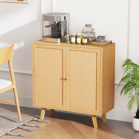 Bamboo Buffet Cabinet, PE Rattan Doors, Freestanding Kitchen Cupboard, Natural Cabinets & Chests Natural at Gallery Canada
