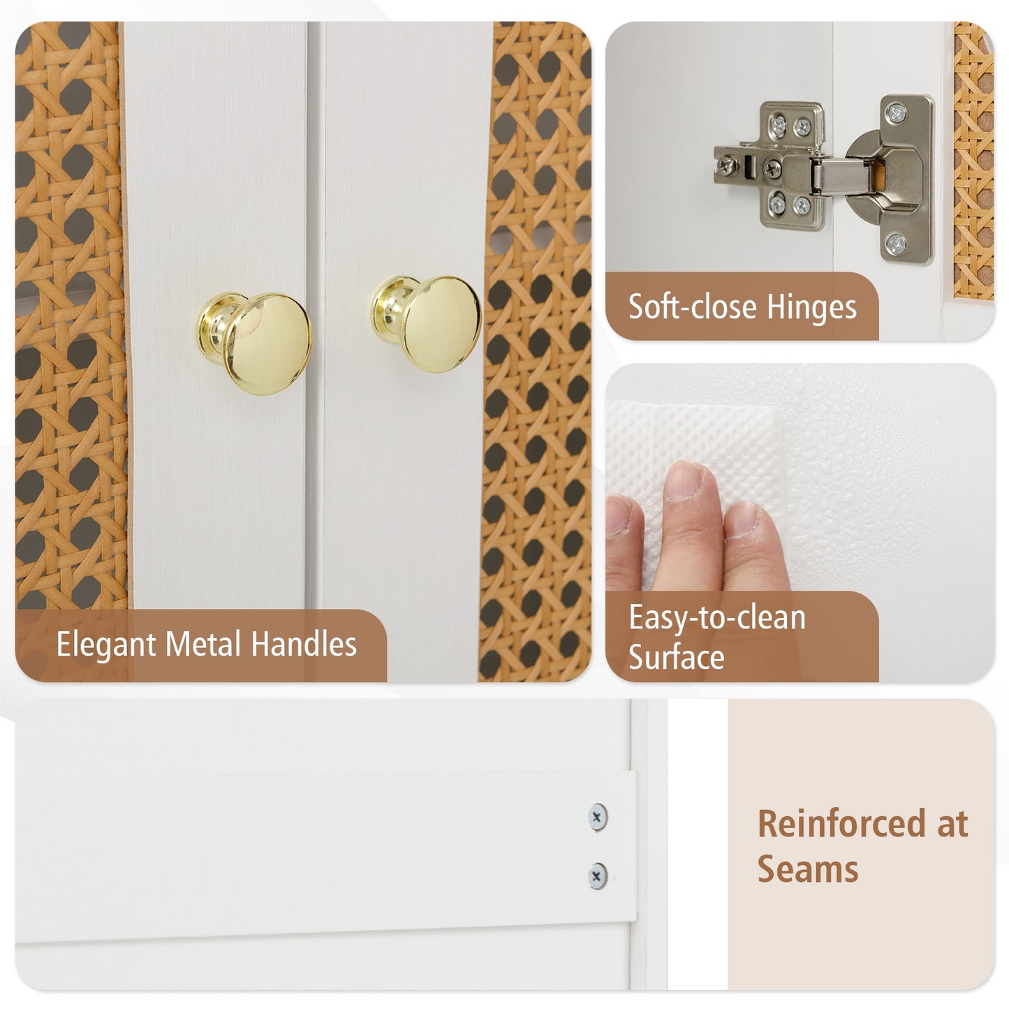 Rattan Storage Cabinet, 2 Doors, Adjustable Shelf, White Sideboards Cabinets & Buffets at Gallery Canada