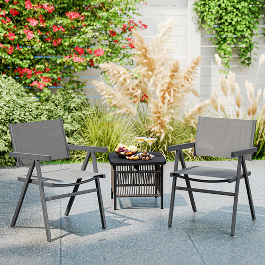 Patio Chairs Set of 2 Outdoor Dining Chair with Breathable Fabric Seat-Set of 4, Gray Beach & Lawn Chairs Gray at Gallery Canada