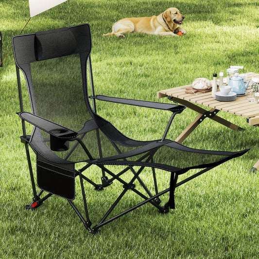 Reclining Camping Chair with Removable Footrest and Adjustable Backrest, Gray Camping Furniture Gray at Gallery Canada