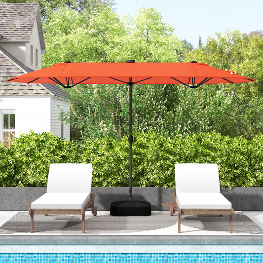 13FT Double-sided Patio Umbrella with Solar Lights for Garden Pool Backyard, Orange Outdoor Umbrellas Orange at Gallery Canada