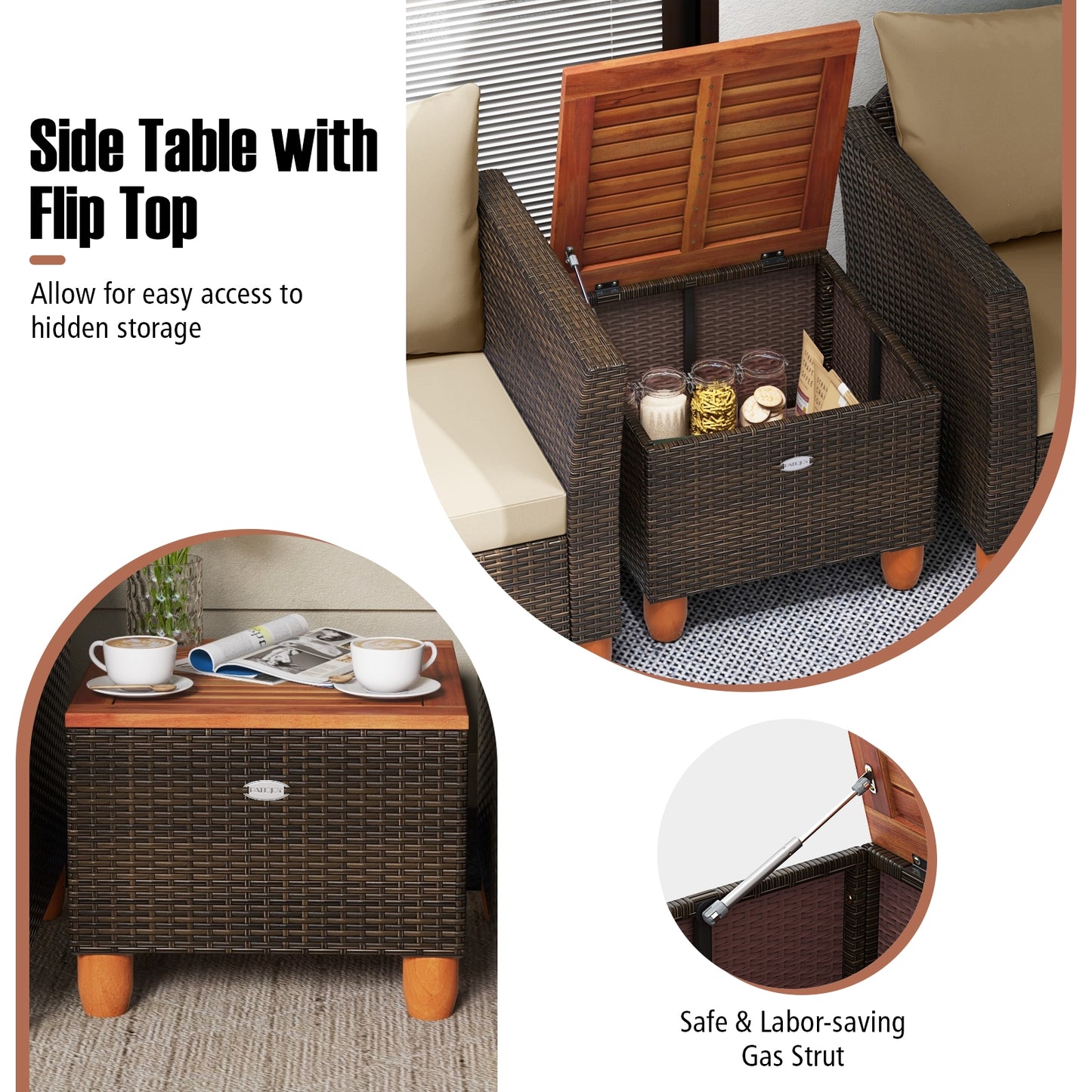 3-Piece Patio Furniture Set With Cushions, Acacia Wood Coffee Table, Beige Patio Conversation Sets at Gallery Canada