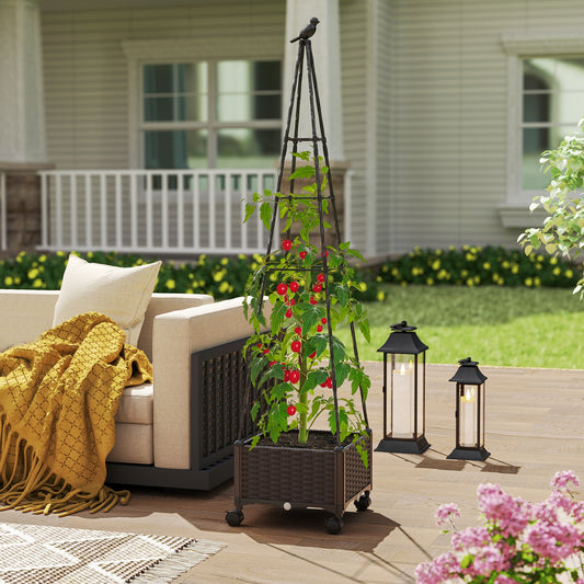 Adjustable Raised Garden Bed, With Plant Box, Trellis, Lockable Wheels, Brown Raised Garden Beds Brown at Gallery Canada
