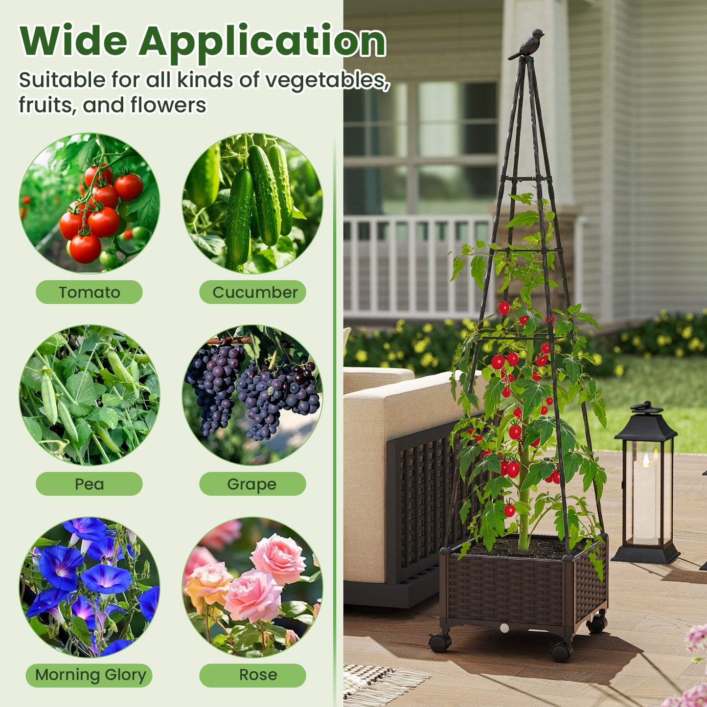 Adjustable Raised Garden Bed, With Plant Box, Trellis, Lockable Wheels, Brown Raised Garden Beds at Gallery Canada