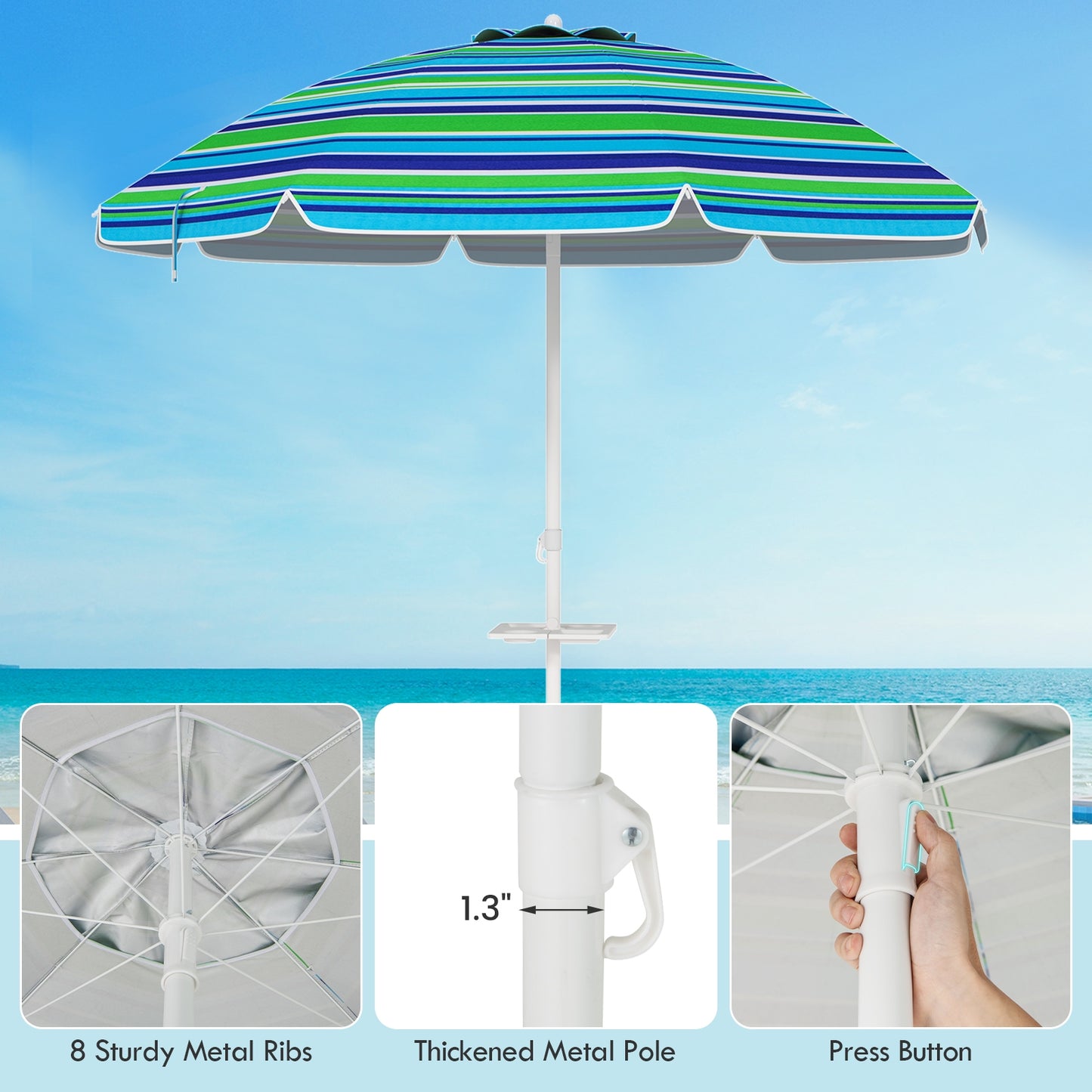 7.2 Feet Portable Outdoor Beach Umbrella, With Sand Anchor, Green Outdoor Umbrellas at Gallery Canada