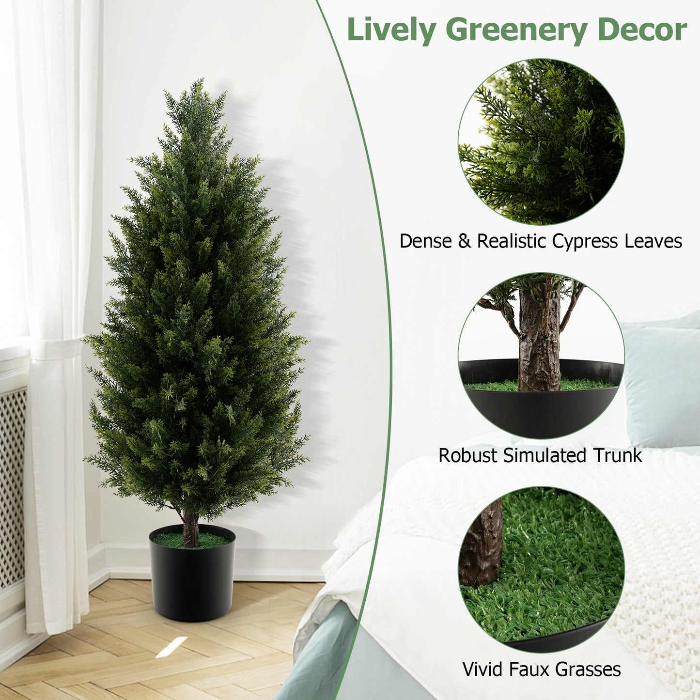 3 Feet Artificial Cedar Topiary Tree, Cement Plastic Pot, Green Faux Plants at Gallery Canada