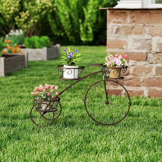 Tricycle Plant Stand With 3 Hollowed Baskets, Bronze Plant Stands Bronze at Gallery Canada