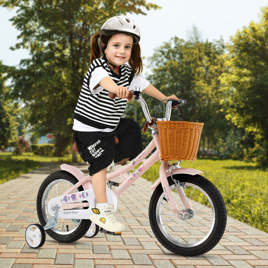14 Inch Kids Bike Retro Bicycle with Adjustable Height and Basket for Ages 3-5 Years Old, Pink Kids Bike Pink at Gallery Canada