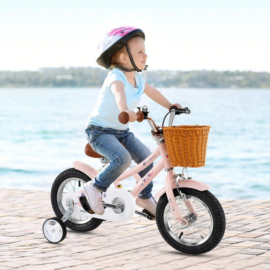 12 Inch Kids Bike Retro Bicycle with Adjustable Height and Basket for Ages 3-8 Years Old, Pink Kids Bike Pink at Gallery Canada