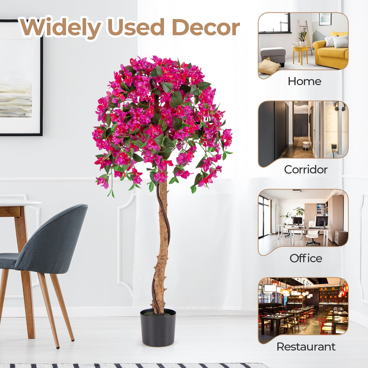 Set Of 2 4.5 Feet Artificial Azalea Tree, Cement Pot, Red Faux Plants at Gallery Canada