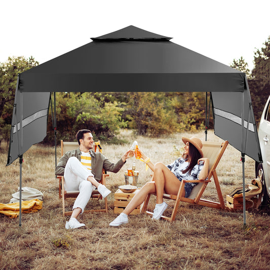 10 x 17.6 Feet Outdoor Instant Pop-up Canopy Tent with Dual Half Awnings, Black Canopies Black at Gallery Canada