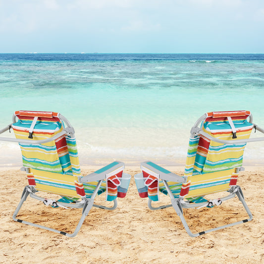 Foldable Backpack Beach Chair, Cup Holder, Storage Pockets, Set of 2, Multicolor Beach & Lawn Chairs Multicolor at Gallery Canada