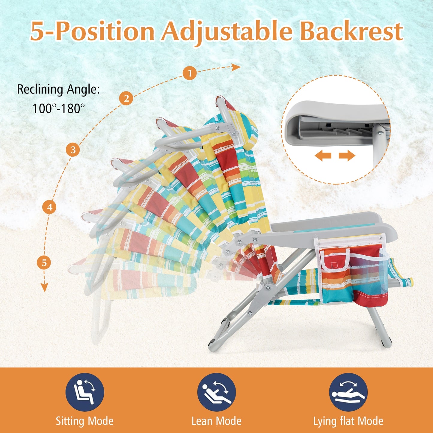Foldable Backpack Beach Chair, Cup Holder, Storage Pockets, Set of 2, Multicolor Beach & Lawn Chairs at Gallery Canada