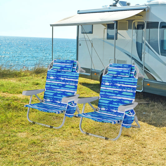 Foldable Beach Chair With Cup Holder, Storage Pockets, 2 Pack, Navy Beach & Lawn Chairs Navy at Gallery Canada