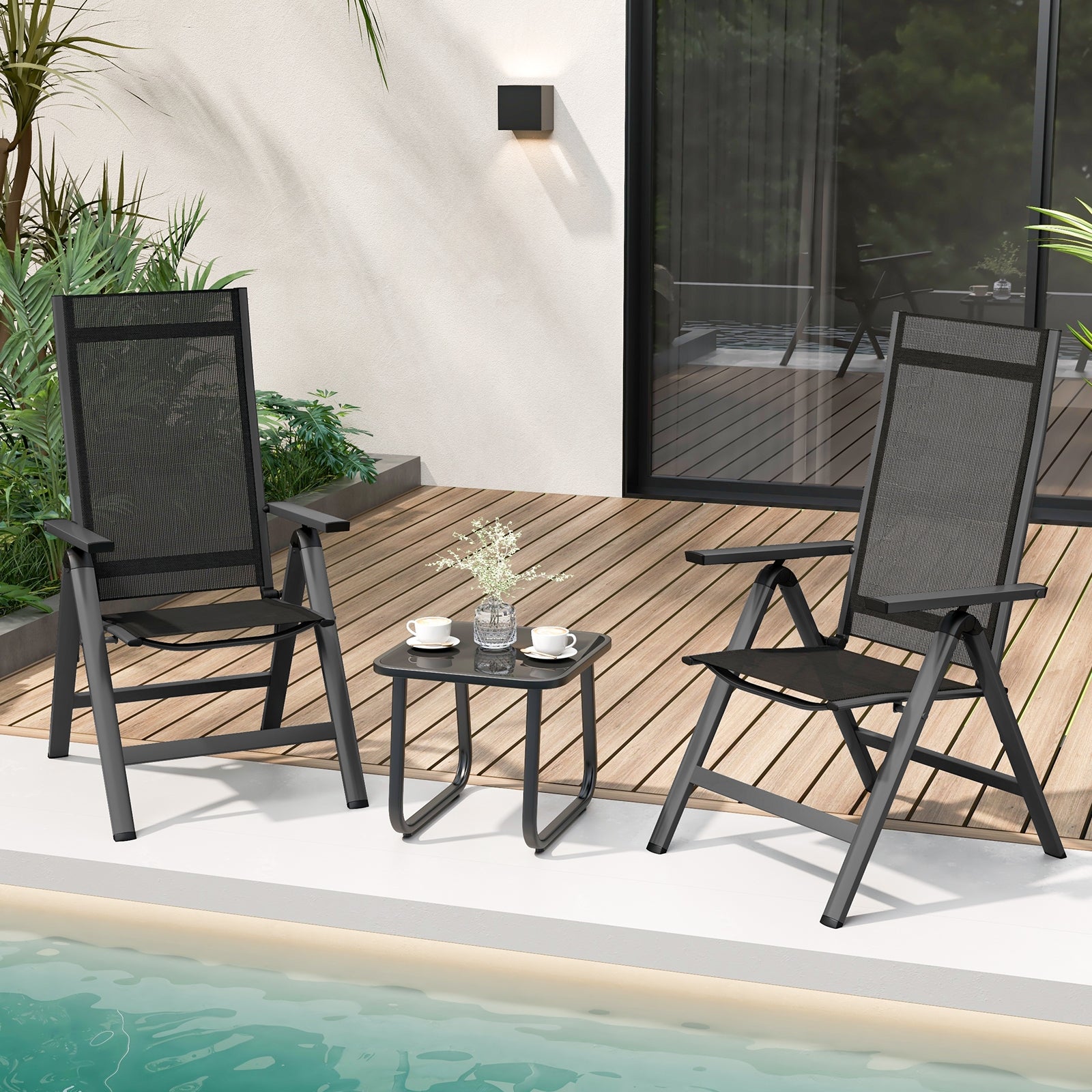 Outdoor Dining Chair with Soft Padded Seat and 7-Position Adjustable Backrest Set of 2, Black Patio Dining Chairs at Gallery Canada