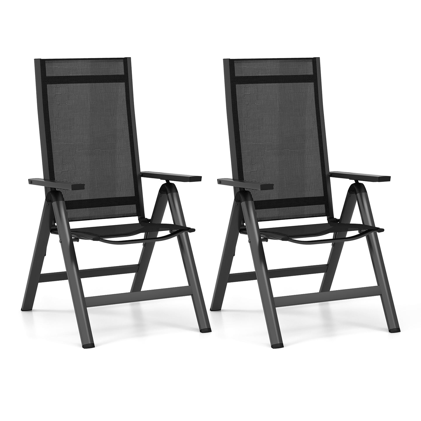 Outdoor Dining Chair with Soft Padded Seat and 7-Position Adjustable Backrest Set of 2, Black Patio Dining Chairs at Gallery Canada