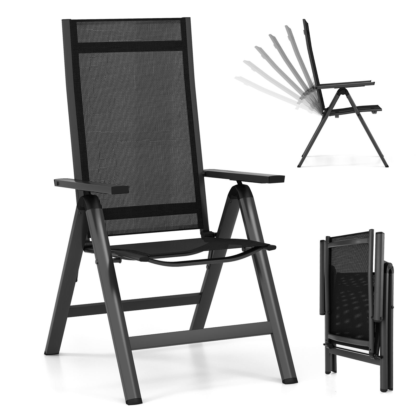 Outdoor Dining Chair with Soft Padded Seat and 7-Position Adjustable Backrest Set of 2, Black Patio Dining Chairs at Gallery Canada