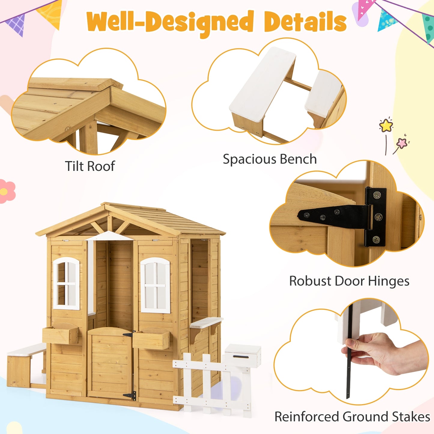 Wood Playhouse With Bench, Serving Stations, For 2+ Years Old Kids Play Tents & Playhouse at Gallery Canada