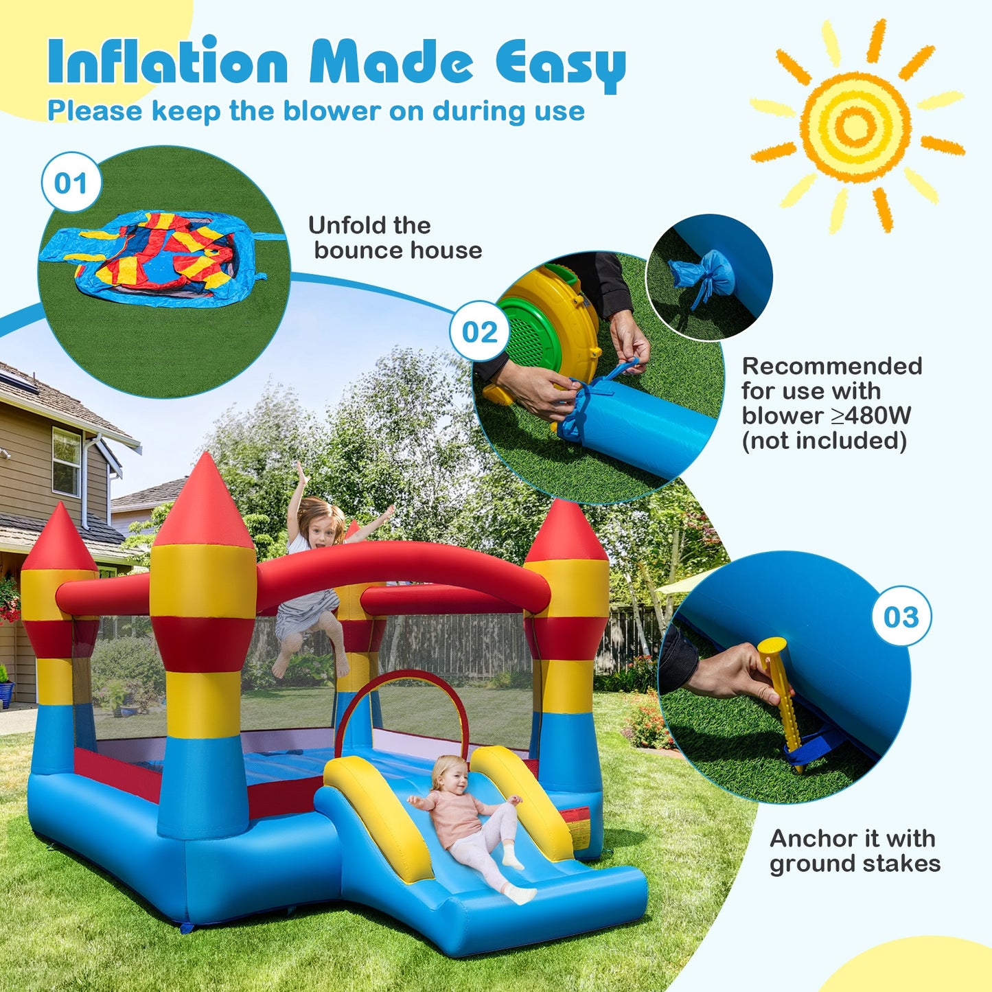 3-in-1 Kids Bouncer with Slide, Basketball Hoop, Large Jumping Area Bounce House at Gallery Canada