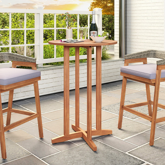 39 Inch Acacia Wood Bar Table, Slatted Table Top, Natural Patio Bar Furniture Natural at Gallery Canada