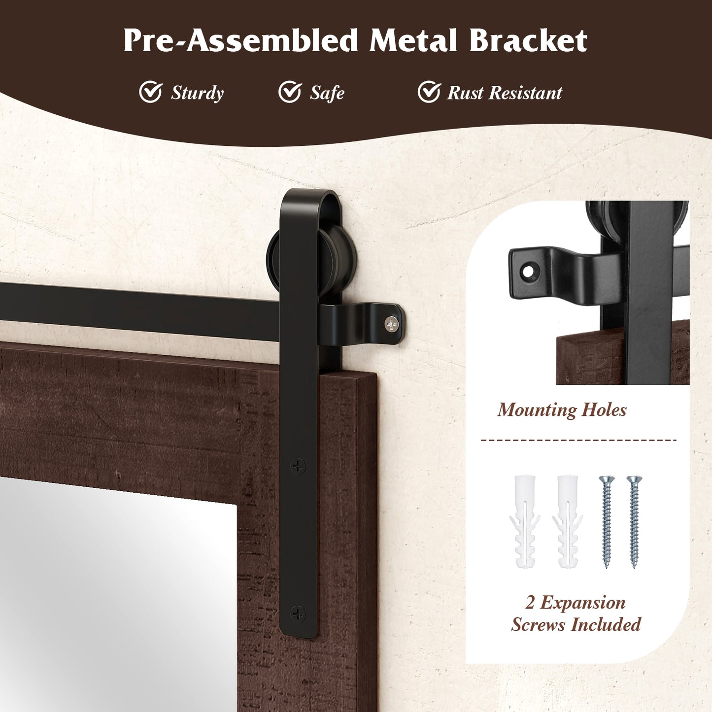 Rustic Wood Frame Barn Door Style Farmhouse Wall Mirror, Walnut