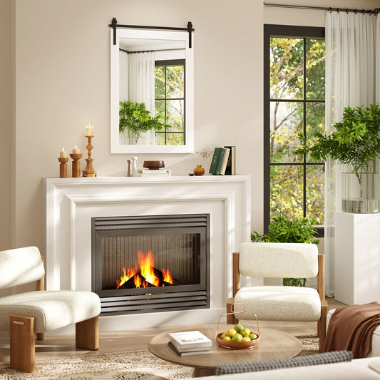 Rustic Wood Frame Barn Door Wall Mirror, White