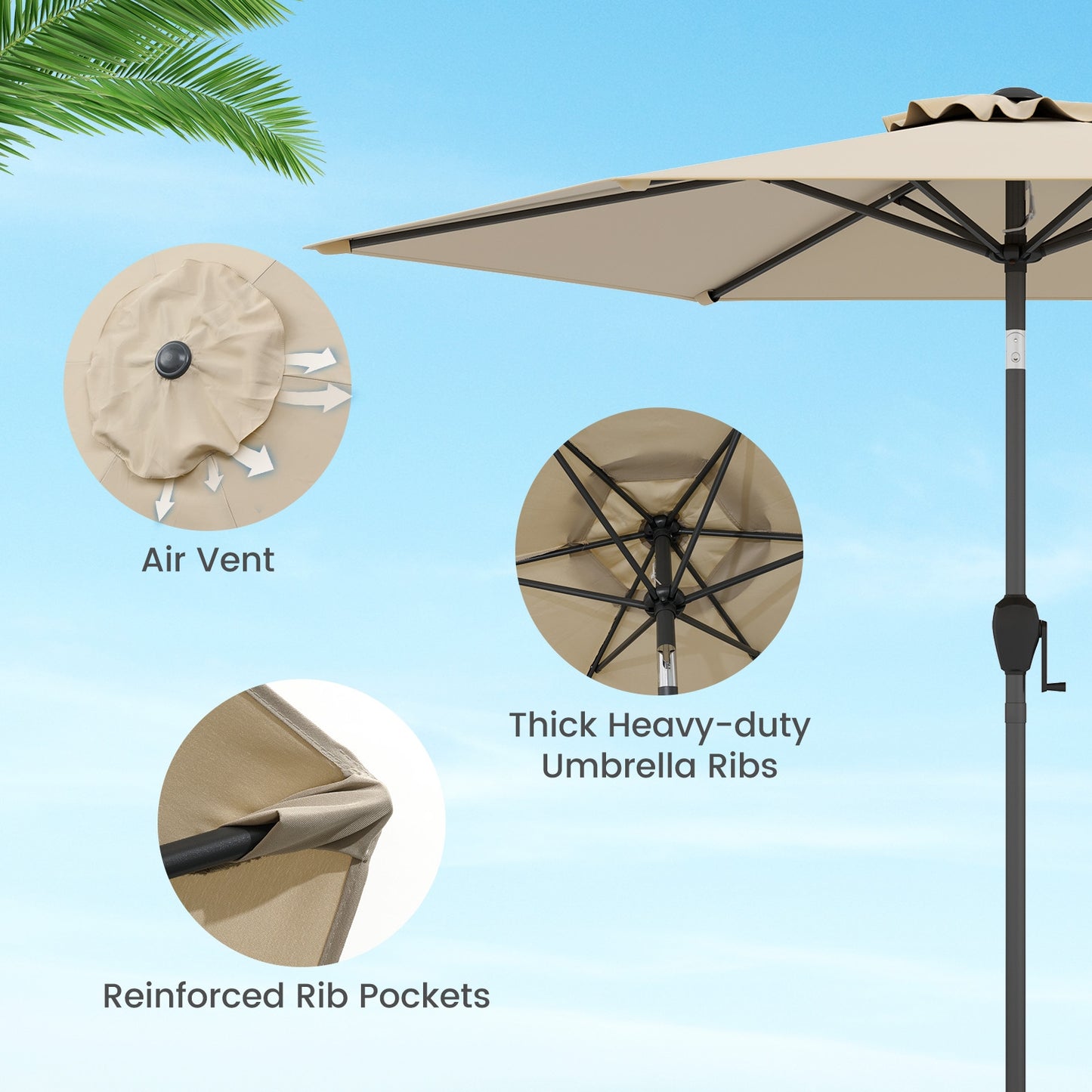 7.5 Feet Outdoor Patio Umbrella, Push Button Tilt, Beige Outdoor Umbrellas at Gallery Canada