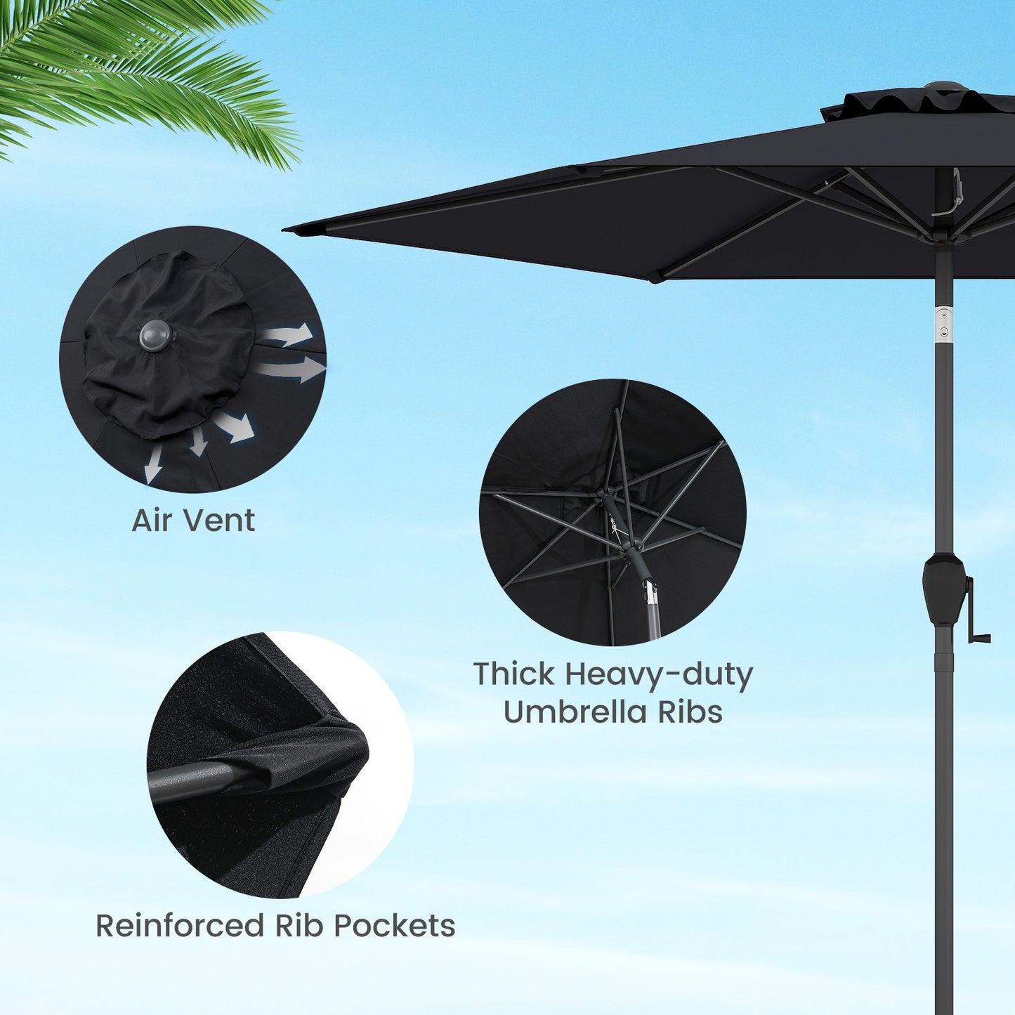 7.5 feet Outdoor Patio Heavy Duty Market Umbrella with Push Button Tilt, Black Outdoor Umbrellas at Gallery Canada