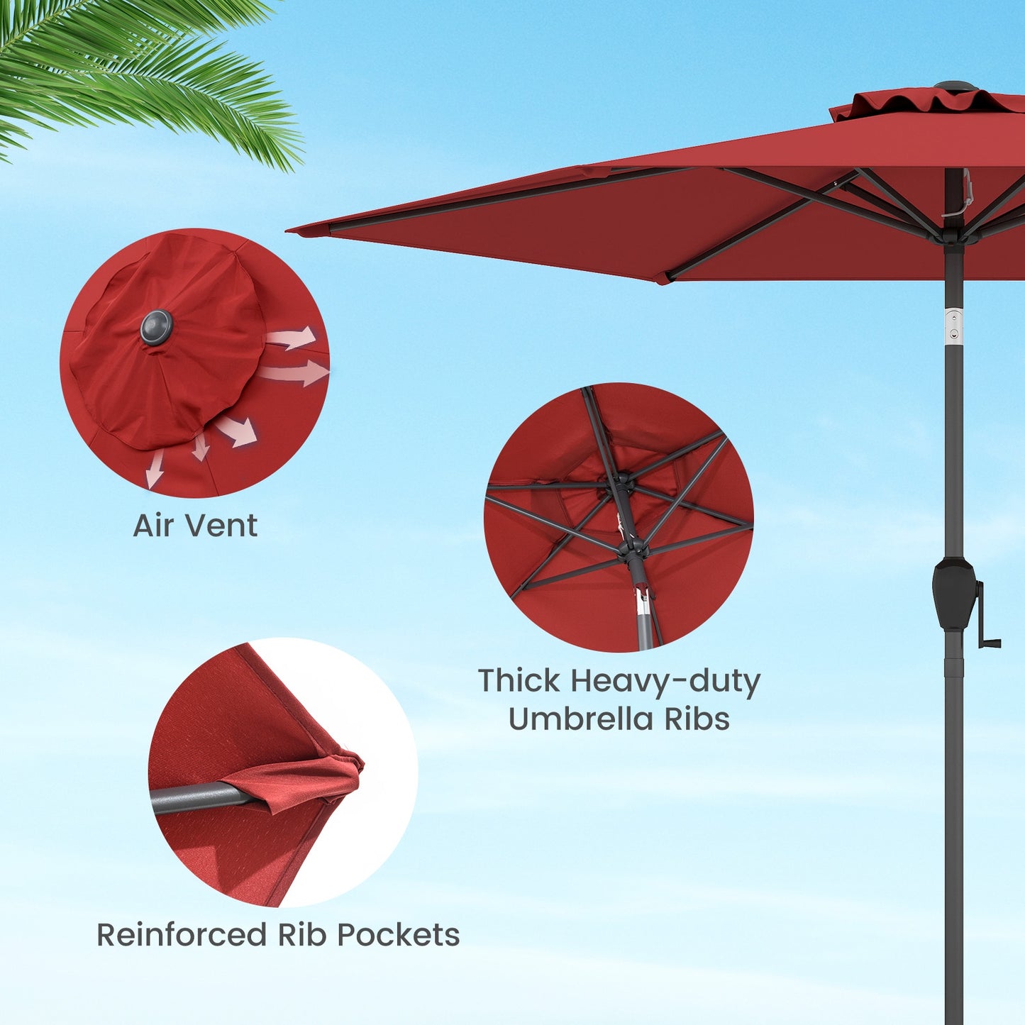 7.5 feet Outdoor Patio Heavy Duty Market Umbrella with Push Button Tilt, Burgundy Outdoor Umbrellas at Gallery Canada