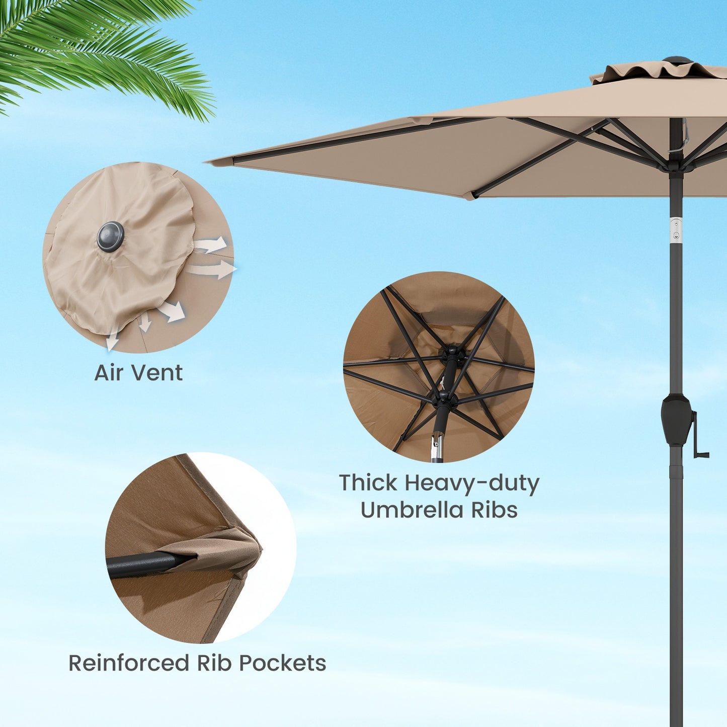 7.5 feet Outdoor Patio Heavy Duty Market Umbrella with Push Button Tilt, Tan Outdoor Umbrellas at Gallery Canada