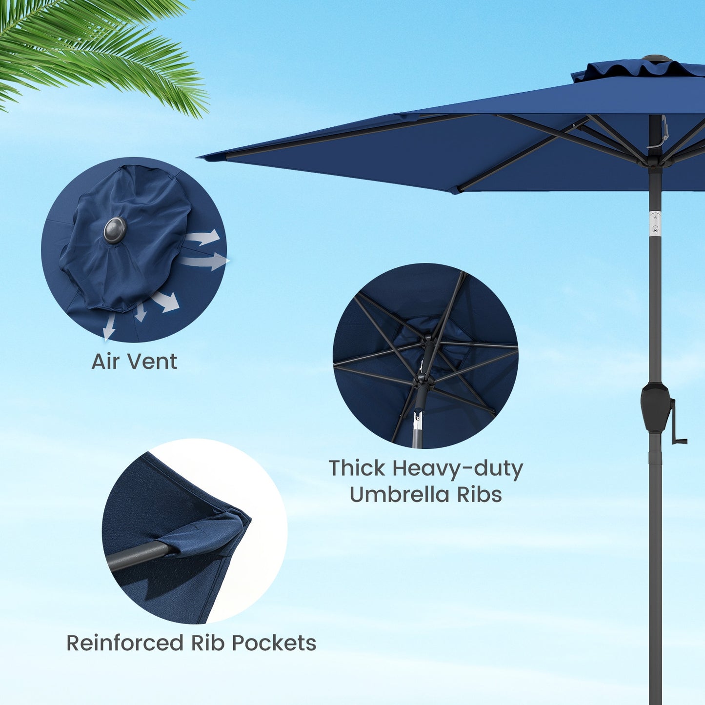 7.5 Feet Heavy Duty Patio Market Umbrella, Push Button Tilt, Navy Outdoor Umbrellas at Gallery Canada