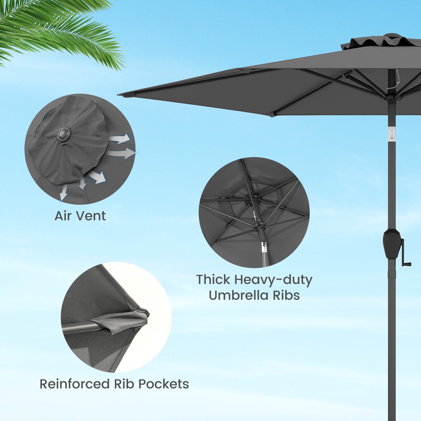 7.5 feet Outdoor Patio Heavy Duty Market Umbrella with Push Button Tilt, Gray Outdoor Umbrellas at Gallery Canada