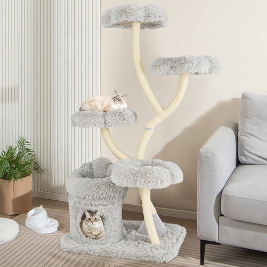 Freestanding Cat Tower, Four Flower Platforms, Sisal Scratching Posts, Gray Cat Trees Condos & Scratchers Gray at Gallery Canada