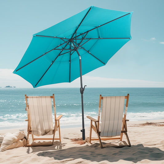 10 ft 3-Tier Vented Patio Umbrella, Push Button Tilt, Green Outdoor Umbrellas Green at Gallery Canada